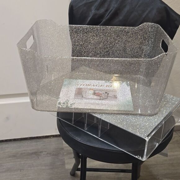 At Home Transparent Decorative Glitter Storage Bin w/Handles - Picture 7 of 8